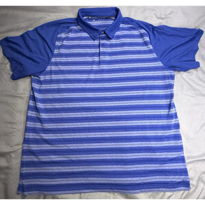 Under Armour Polo Shirt Men Blue Striped Loose Fit Heat Gear Golf 2XL